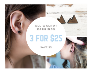 3 Pairs of Walnut Studs for $25
