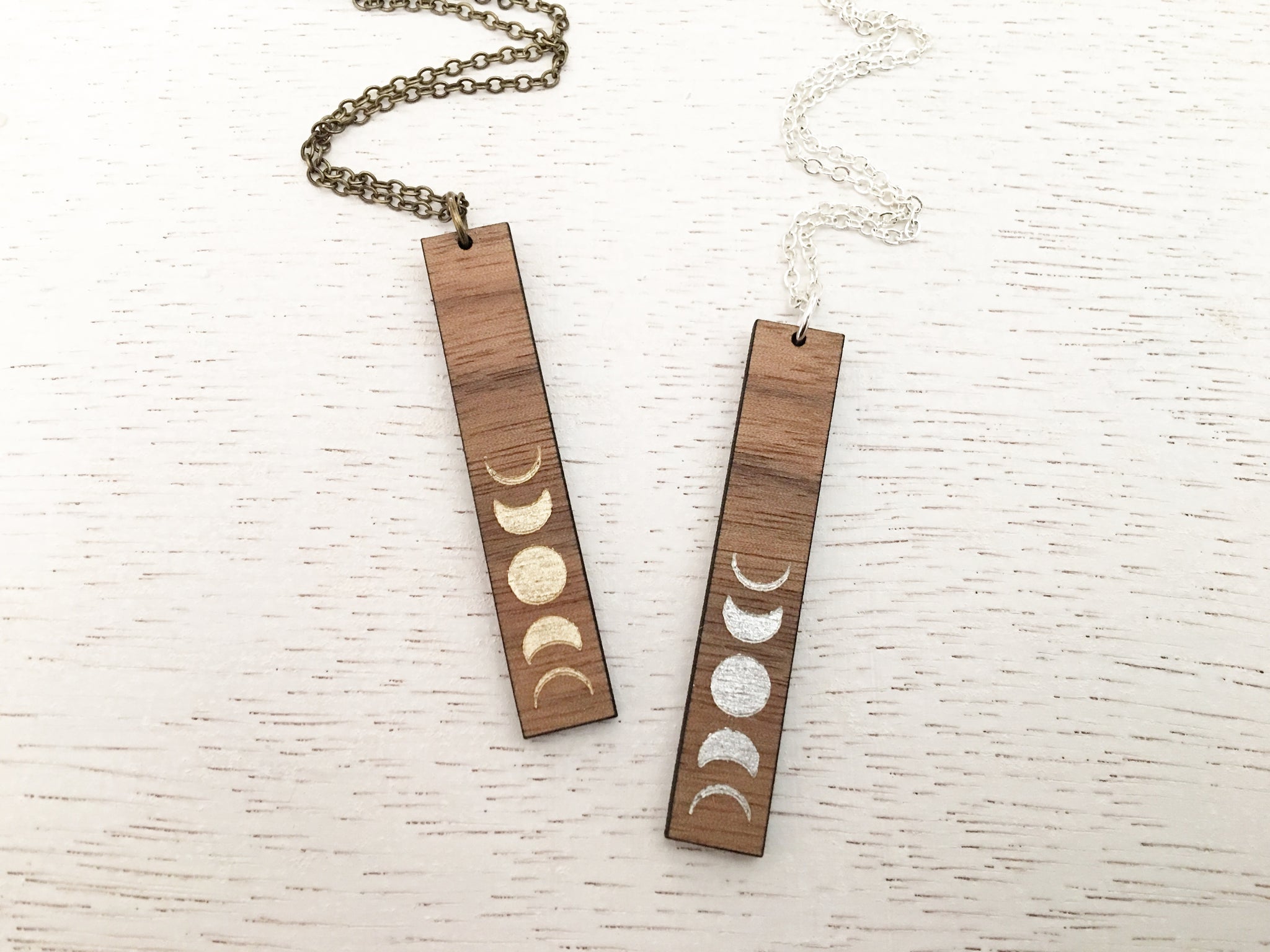 Vertical Bar Moon Phase Necklace - Silver and Gold