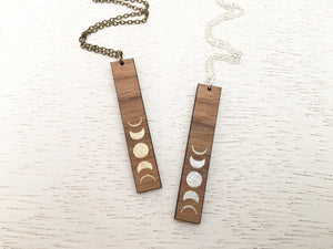 Vertical Bar Moon Phase Necklace - Silver and Gold