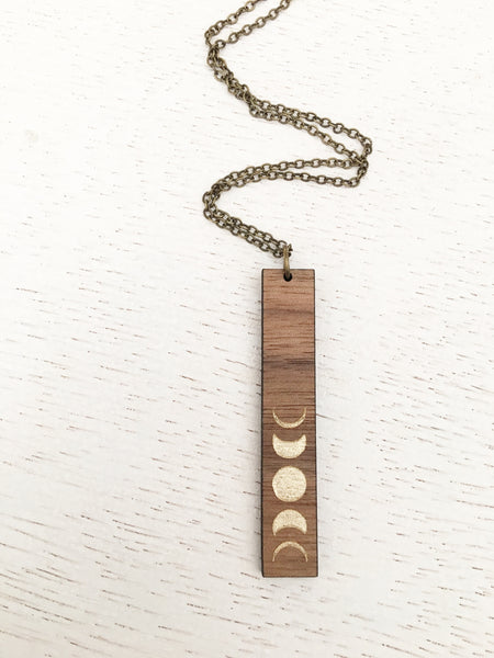 Vertical Bar Moon Phase Necklace - Silver and Gold