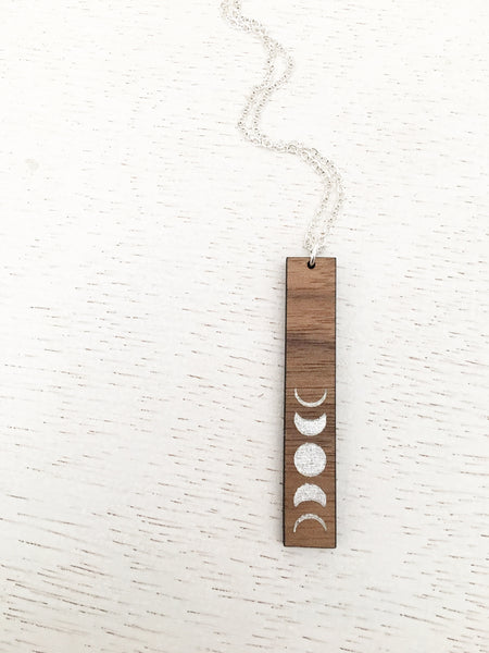 Vertical Bar Moon Phase Necklace - Silver and Gold