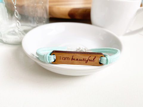 Faux Suede and Cherry Wood Bracelet - I Am Beautiful