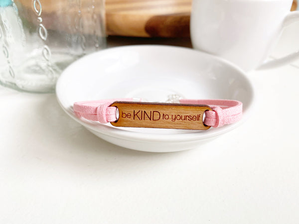Faux Suede and Cherry Wood Bracelet - Be Kind to Yourself