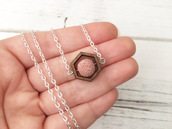 Rose Pink Essential Oil Diffuser Necklace 