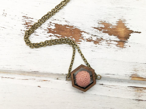 Rose Pink Essential Oil Diffuser Necklace 