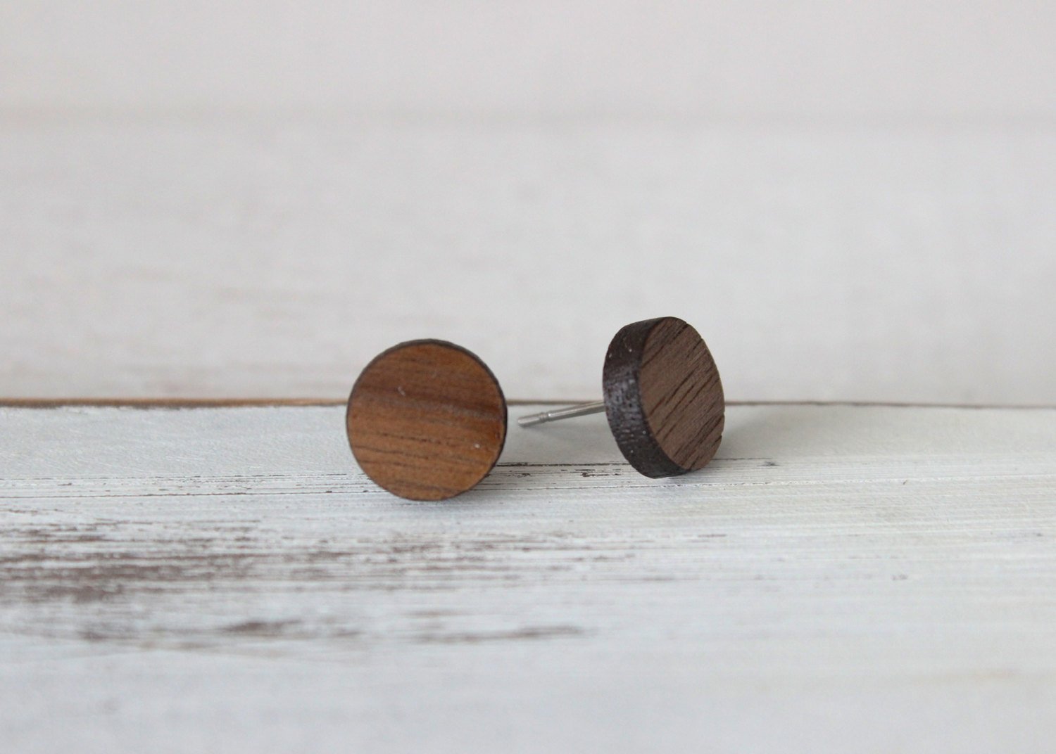 Wood 10mm Circle Earrings 