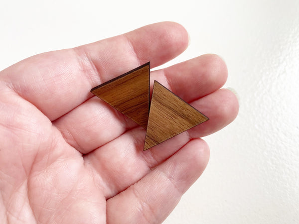 Walnut Wood Stud Earrings - Large Triangles