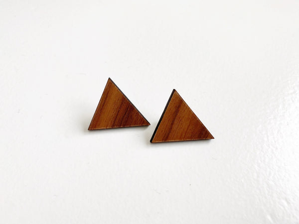 Walnut Wood Stud Earrings - Large Triangles