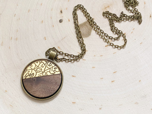 Walnut and Gold Monstera Necklace