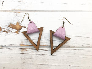 Faux Leather and Walnut Hook Earrings - Lilac